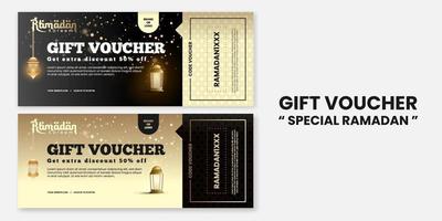 Ramadan Kareem voucher de desconto em estilo luxuoso para cartão comemorativo, voucher, pôster, modelo de banner para evento islâmico vetor