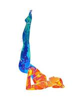 jovem abstrata está envolvida em ioga ou pilates, fazendo exercícios com respingos de aquarelas. ilustração vetorial de tintas vetor