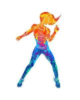 jovem instrutor de fitness exercícios de dança. dançarina de hip hop com respingos de aquarelas. ilustração vetorial de tintas vetor