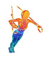 mulher esportiva jovem abstrata fazendo flexões usando cintas trx fitness do respingo de aquarelas. ilustração vetorial de tintas vetor