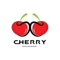 logotipo de fruta cereja, ilustração vetorial de planta de cor vermelha, design de loja de frutas, empresa, adesivo, marca de produto vetor