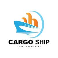 logotipo do navio de carga, vetor de navio de carga rápida, veleiro, design para empresa de fabricação de navios, navegação fluvial, veículos marítimos, transporte, logística