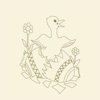 uma desenhando do uma Pato com flores esboço ilustração do fofa Pato com ovos Concha em bege fundo. vintage feliz Páscoa Projeto motivo. vetor