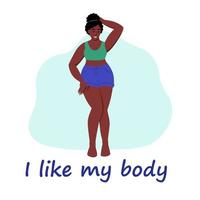 Mulher curvilínea. plus size girl. o conceito de positividade corporal, amor-próprio. AME seu corpo. ilustração em vetor plana dos desenhos animados.