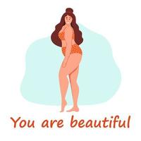 Mulher curvilínea. plus size girl. o conceito de positividade corporal, amor-próprio. AME seu corpo. ilustração em vetor plana dos desenhos animados.