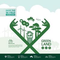 Salve  a mundo juntos verde ecologia vetor ilustração.