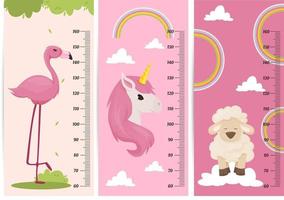 gráfico de altura de crianças com animais. medidor de altura da criança para o jardim de infância. vetor