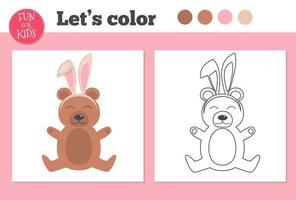 livro de colorir para crianças pré-escolares com urso e nível de jogo educacional fácil. vetor