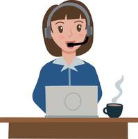 vetor do cliente serviço mulher operador ligar Centro fone de ouvido computador portátil copo café ilustração