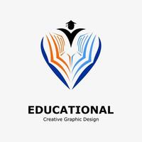 logotipo símbolo para Educação. livro ícone e graduação pessoa dentro coração. Educação vetor logotipo modelo.