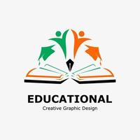 logotipo símbolo para Educação. Educação livro ícone, lápis, graduação boné e aluna ícone. Educação vetor logotipo modelo.