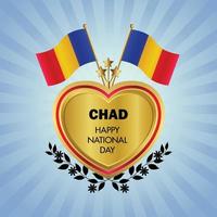 Chade bandeira independência dia com ouro coração vetor