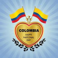 Colômbia bandeira independência dia com ouro coração vetor