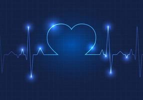 em forma de coração tecnologia fundo Está uma gráfico mostrando a ritmo do seu coração bombeamento. Sombrio azul fundo com uma rede vetor