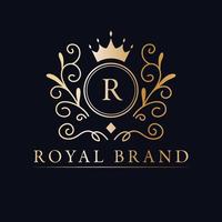 vitoriano real marca logotipo Projeto. clássico luxo logotipo. elegante logotipo com coroa. vetor