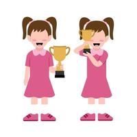 conjunto do pequeno menina personagem segurando troféu vetor