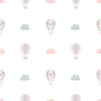 vetor bebê escandinavo padrão sem emenda de balões de ar coloridos e nuvens isoladas no fundo branco. textura de ilustração infantil simples para papel de parede nórdico, preenchimentos, fundo de página da web
