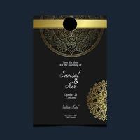 Fundo ornamentado de mandala de ouro de luxo para convite de casamento, capa de livro vetor