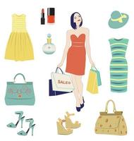 conjunto de vetores de moda. ilustração de compras e artigos de vestuário