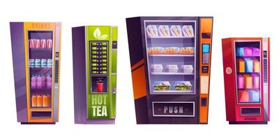 conjunto do vending máquina com lanche, doce e chá. vetor