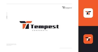 abstrato e moderno carta t logotipo Projeto com negativo espaço conceito dentro Preto e laranja cor combinação vetor