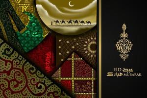 eid mubarak saudação fundo padrão islâmico vector design com bela caligrafia árabe. tradução de texto festival abençoado