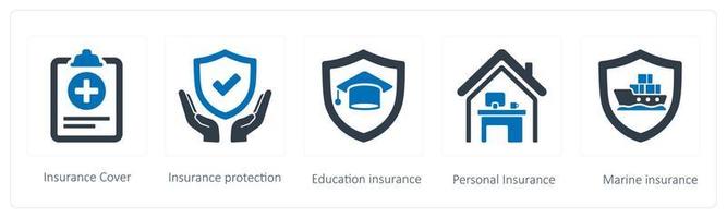 uma conjunto do 5 seguro ícones tal Como seguro cobrir, seguro proteção e Educação seguro vetor