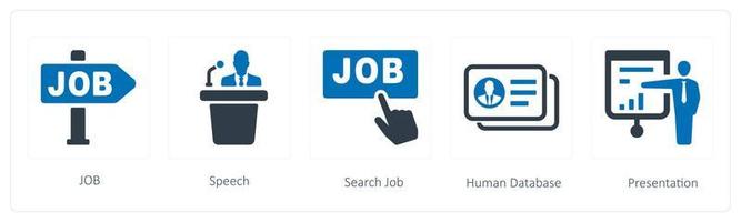 uma conjunto do 5 humano recurso ícones tal Como trabalho, discurso e procurar trabalho vetor