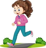 garota fazendo exercício de corrida personagem de desenho animado isolada vetor