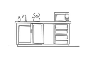 solteiro uma linha desenhando microondas dentro a cozinha. cozinha quarto conceito contínuo linha desenhar Projeto gráfico vetor ilustração