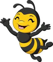 bonito desenho de abelha feliz no fundo branco vetor