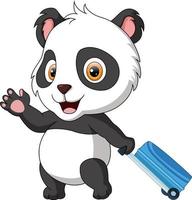 fofa panda desenho animado com Bagagem vetor