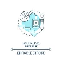 ícone de conceito azul de diminuição do nível de insulina