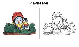 página para colorir de um pinguim perdido na selva vetor