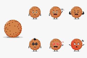 Conjunto de design de mascote de biscoito de chocolate fofo vetor