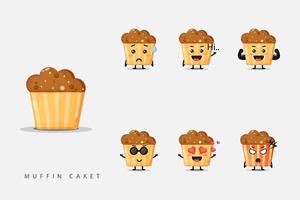 conjunto de muffins de mascote fofos vetor