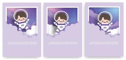 conjunto de cartões com um lindo astronauta no universo. vetor