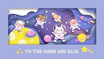cartão de chá de bebê com animais fofos da galáxia para cartão de aniversário vetor