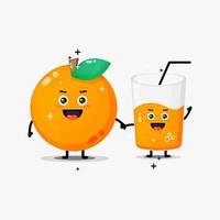 Mascote fofo de laranja e suco de laranja de mãos dadas vetor