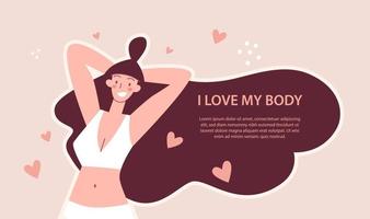corpo positivo. feliz harmonioso garota. amor seu corpo. vetor ilustração conceito.
