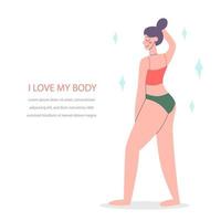 corpo positivo. feliz harmonioso garota. amor seu corpo. vetor ilustração conceito