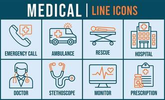 médico bandeira rede ícone vetor ilustração para emergência chamar, ambulância, resgatar, hospital, doutor, estetoscópio, monitor e prescrição