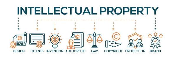 intelectual propriedade bandeira rede ícone vetor ilustração conceito para marca comercial com ícone do projeto, patentes, invenção, autoria, lei, direito autoral, proteção, e marca