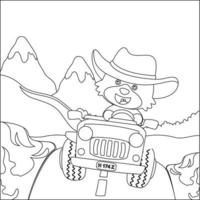 fofa pequeno Urso dirigindo uma monstro carro ir para floresta engraçado animal desenho animado, desenho animado isolado vetor ilustração, criativo vetor infantil Projeto para crianças atividade coloração livro ou página.