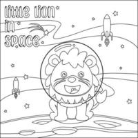 vetor ilustração do fofa leão astronauta flutuando dentro espaço. desenho animado isolado vetor ilustração, criativo vetor infantil Projeto para crianças atividade coloração livro ou página.