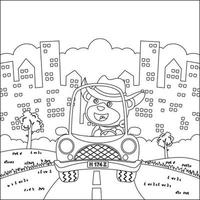fofa pequeno animal dirigindo uma carro ir para floresta engraçado animal desenho animado, na moda crianças gráfico com linha arte Projeto mão desenhando esboço vetor ilustração para adulto e crianças coloração livro.