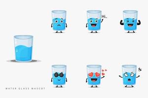 conjunto de design de mascote de vidro de água fofo vetor