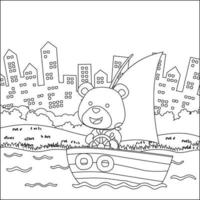 vetor desenho animado ilustração do fofa animal em barco a vela com desenho animado estilo. infantil Projeto para crianças atividade coloração livro ou página.