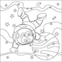 vetor crianças coloração livro. fofa animal astronauta moscas dentro espaço. por aí a Estrela e planeta. crianças coloração livro
