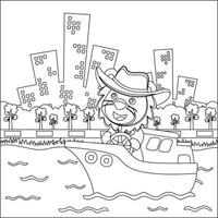 engraçado Raposa desenho animado vetor em pequeno barco com desenho animado estilo, na moda crianças gráfico com linha arte Projeto mão desenhando esboço para adulto e crianças coloração livro ou página